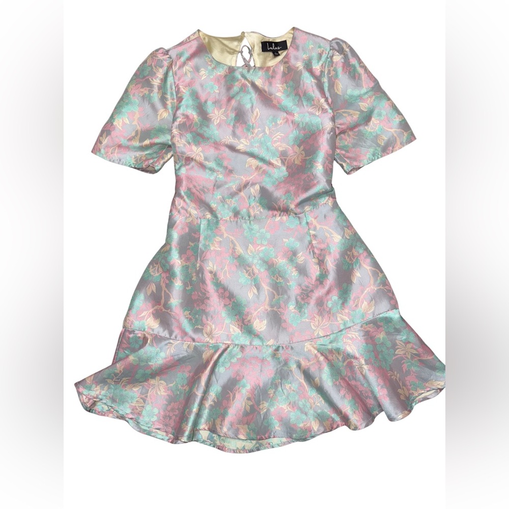 Lulus Floral Jacquard Lace-Up Back Mini Dress